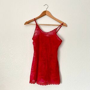 Victoria’s Secret Red Chemise Nylon Stretchy Lace Nightgown Lingerie Size XS